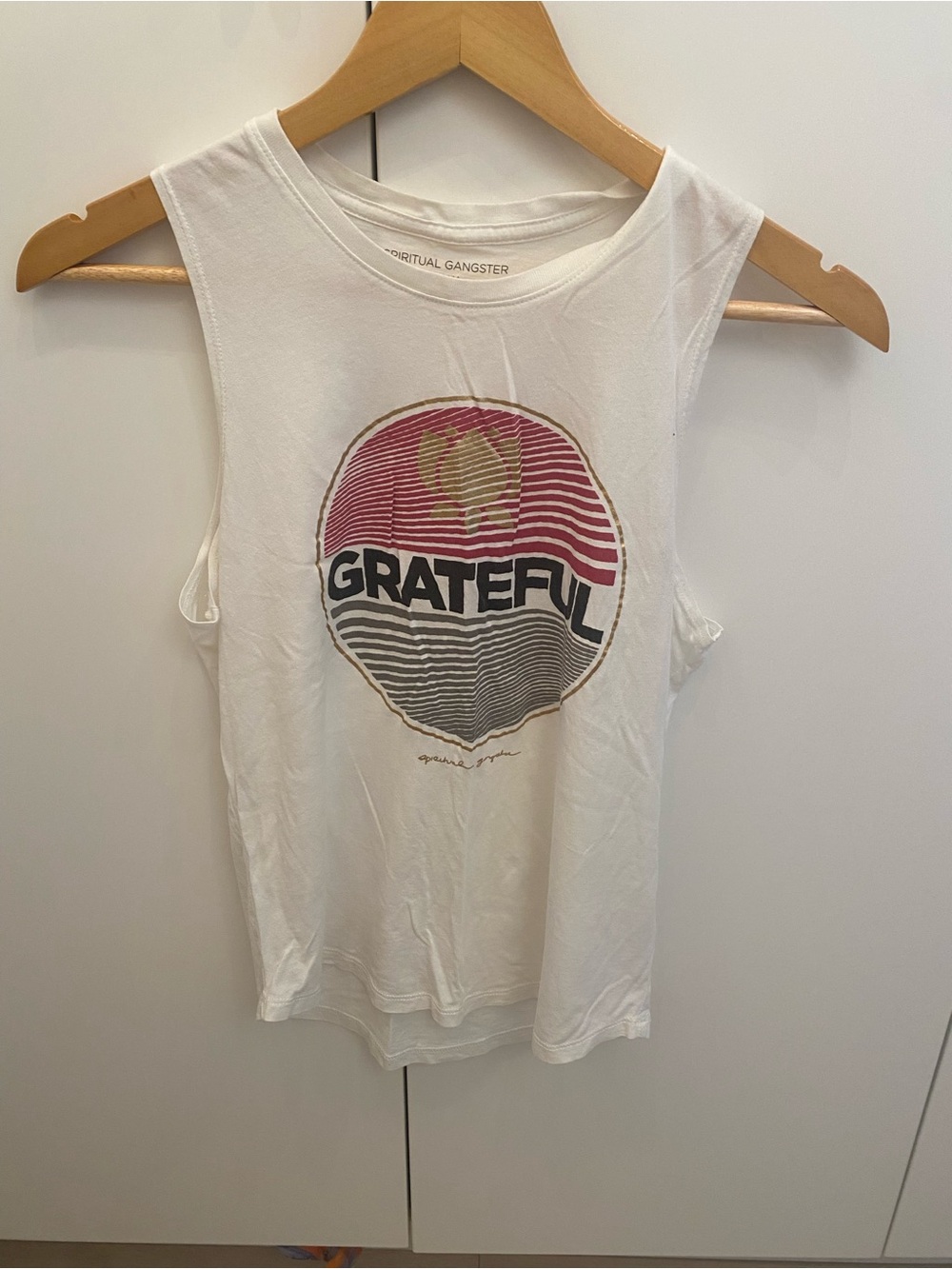 Spiritual Gangster White Tank with Multicolor 'Grateful' Graphic